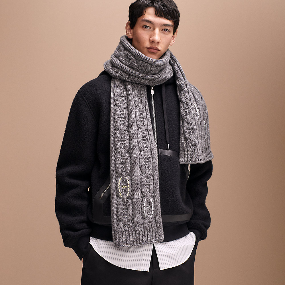 マフラー・ストール mellotory Cashmere 100 Lipline Muffler (Deep Brown) Tri-Maillon Details Cuir scarf | Hermès Canada